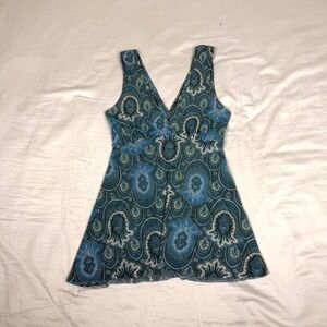 Vintage y2k Bebe green & blue paisley babydoll mesh fairy boho flowy tank top